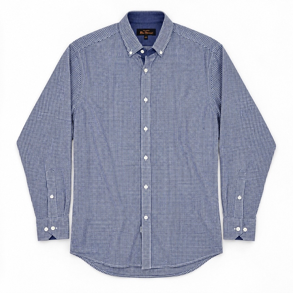 Ben Sherman Button Down Shirt Mens L 16 34-35 Blue Gingham Check Long Sleeve
